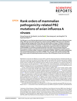 Rank Orders of Mammalian Pathogenicity-Related PB2