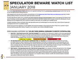 Speculator Beware Watch List January 2018