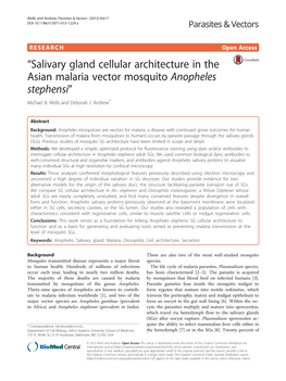 “Salivary Gland Cellular Architecture in the Asian Malaria Vector Mosquito Anopheles Stephensi”