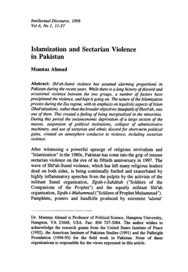 Islamization and Sectarian Violence in Pakistan