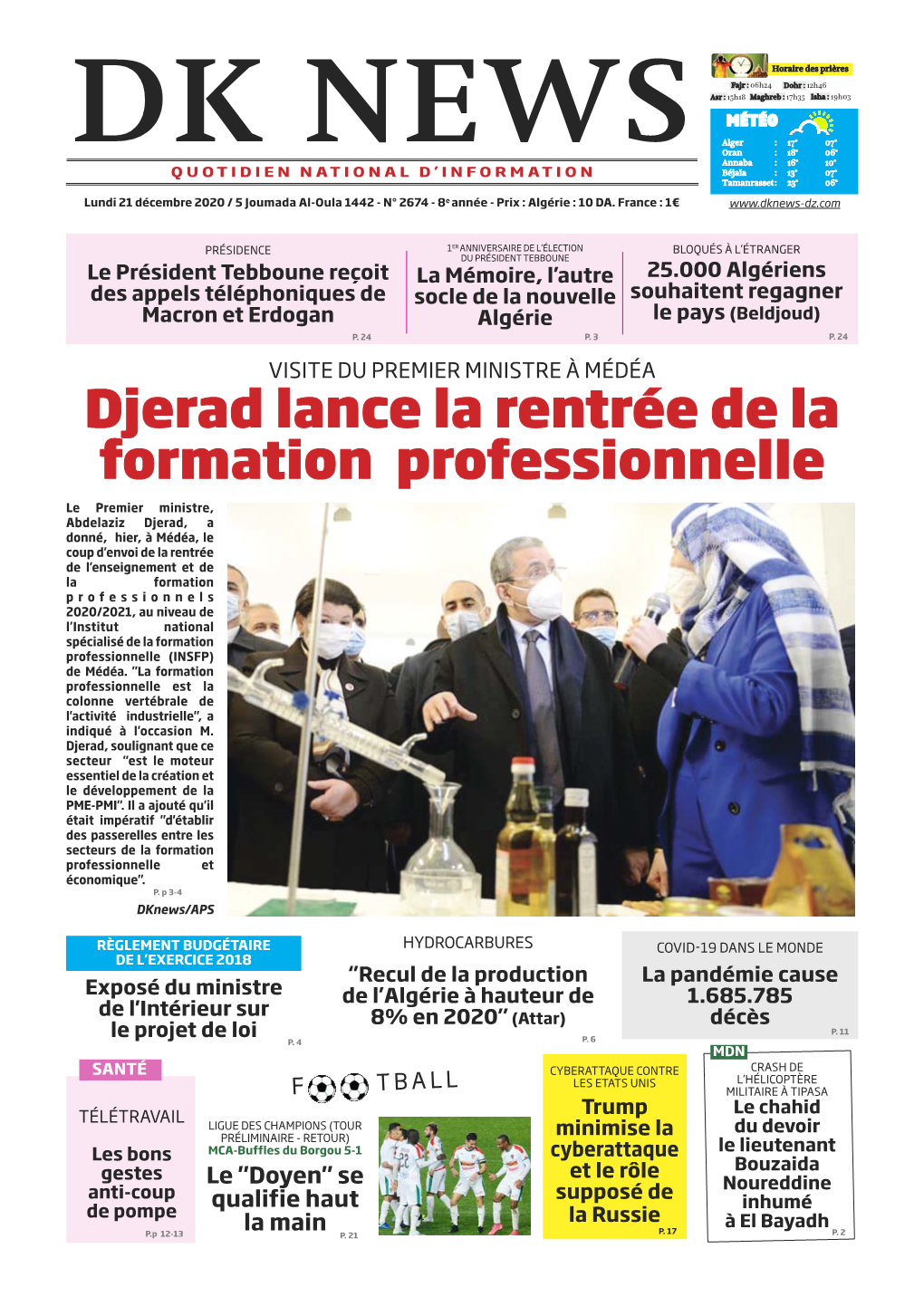 Djerad Lance La Rentrée De La Formation Professionnelle