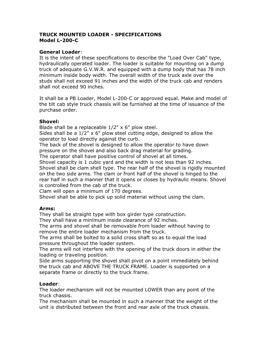 Truck Mounted Loader - Specifications s1