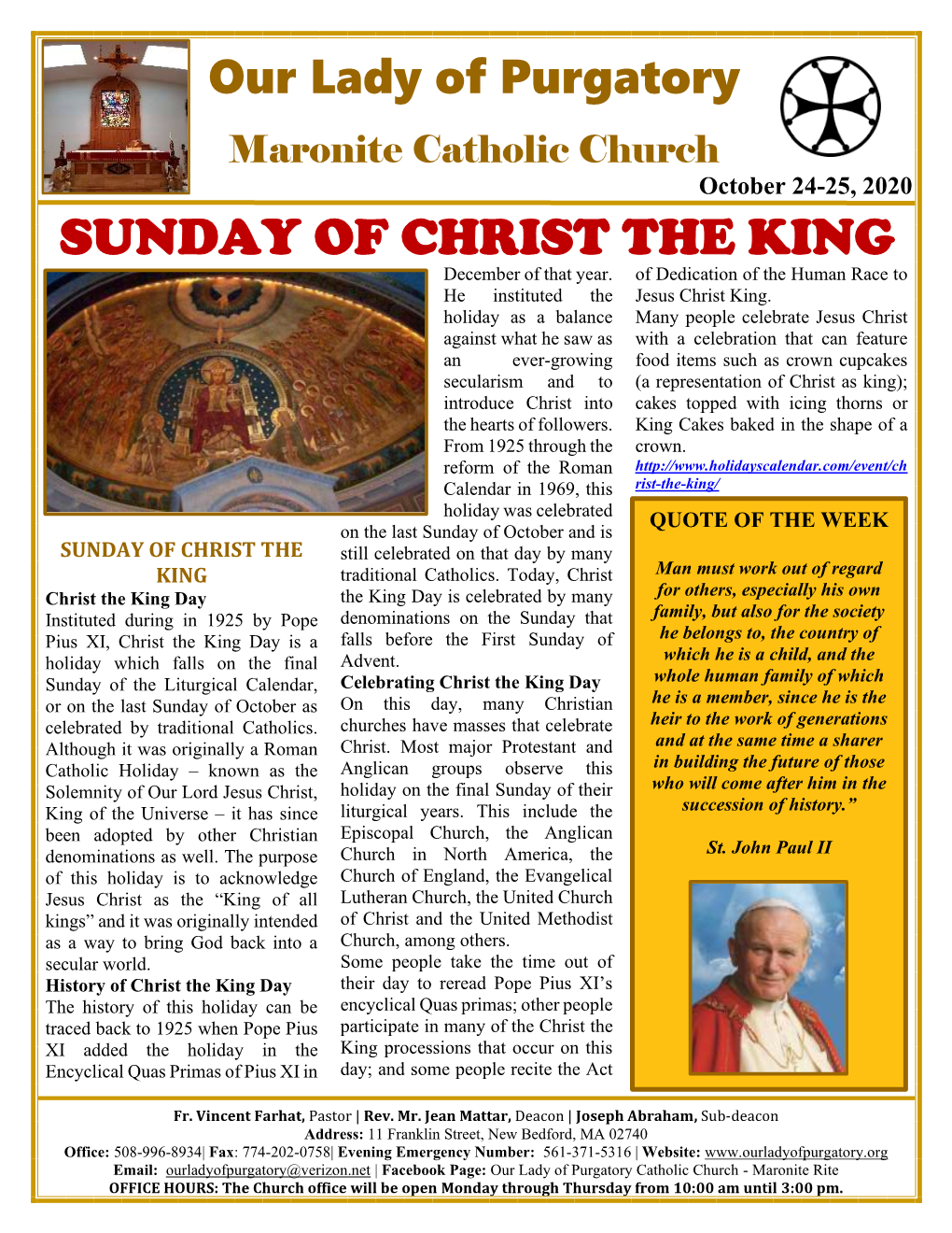 SUNDAY of CHRIST the KING December of That Year