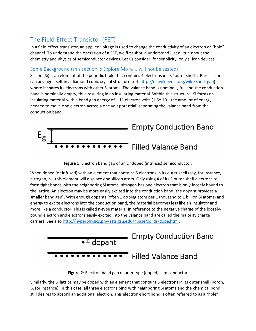 The Field-Effect Transistor (FET) in a Field-Effect Transistor, an Applied Voltage Is Used to Change the Conductivity of an Electron Or “Hole” Channel