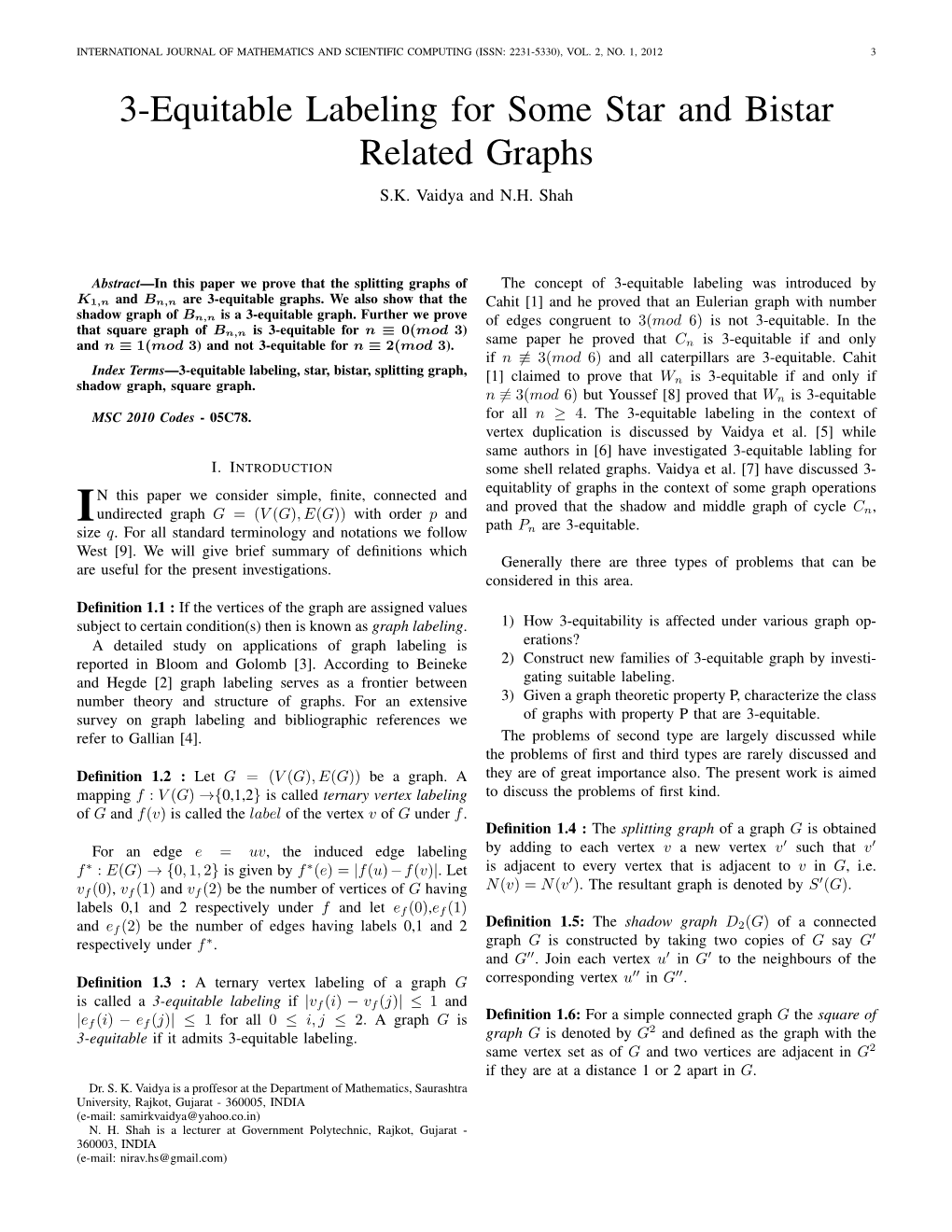 2. 3-Equitable Labeling for Some Star and Bistar Related Graphs