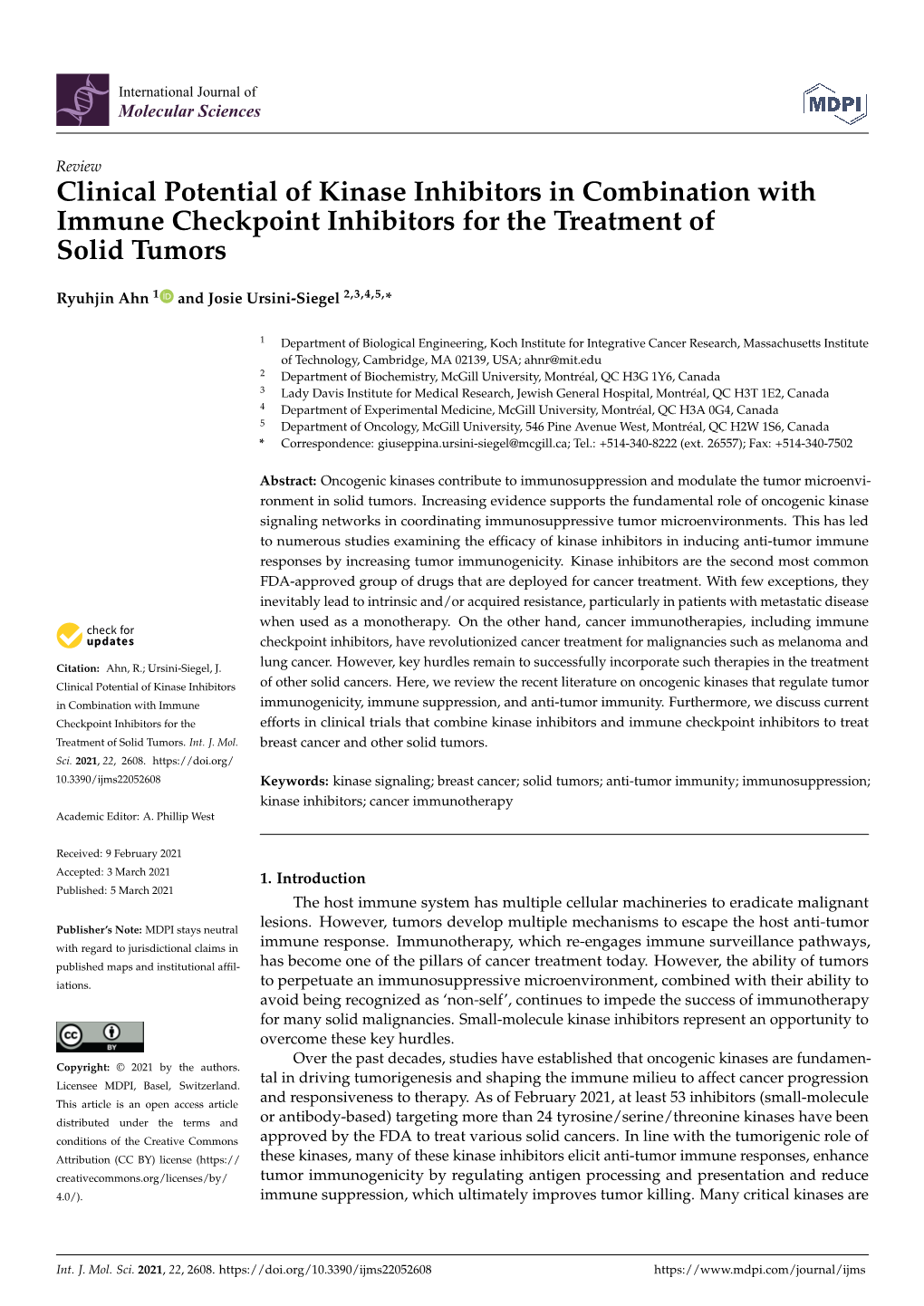 Clinical Potential of Kinase Inhibitors in Combination with Immune Checkpoint Inhibitors for the Treatment of Solid Tumors