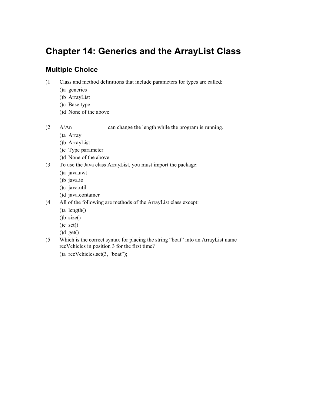 Chapter 14: Generics And The Arraylist Class