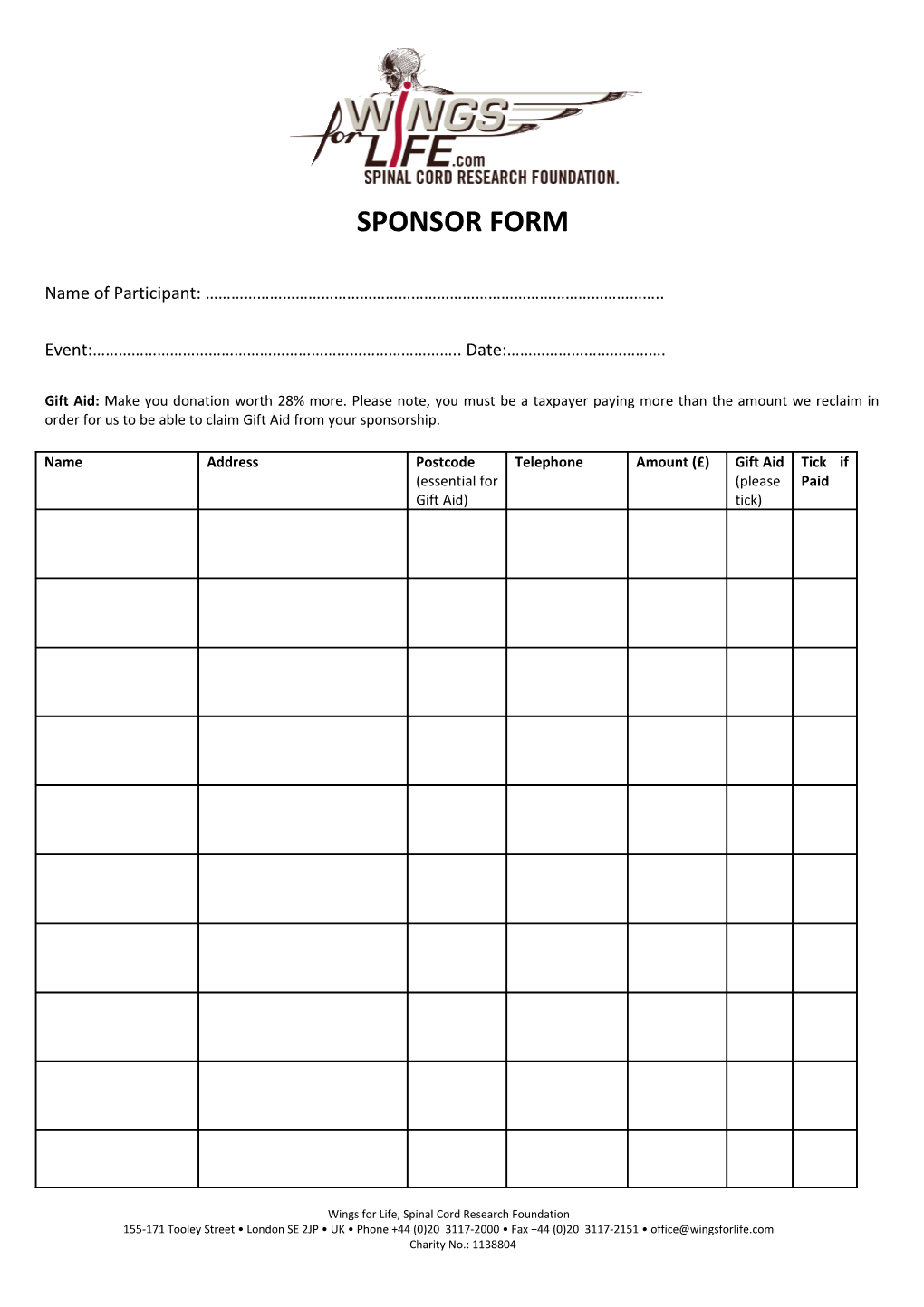 Please Return Your Sponsorship Form To