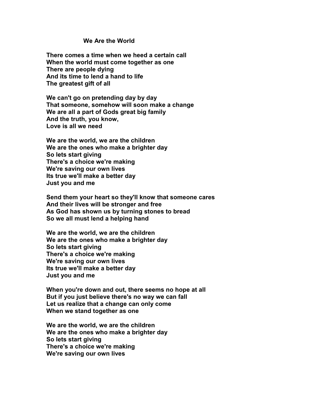 We Are the World Lyrics.Pdf