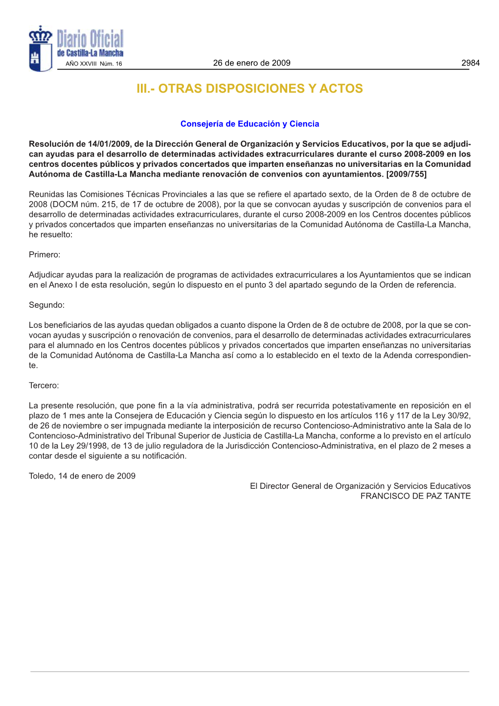 Iii.- Otras Disposiciones Y Actos