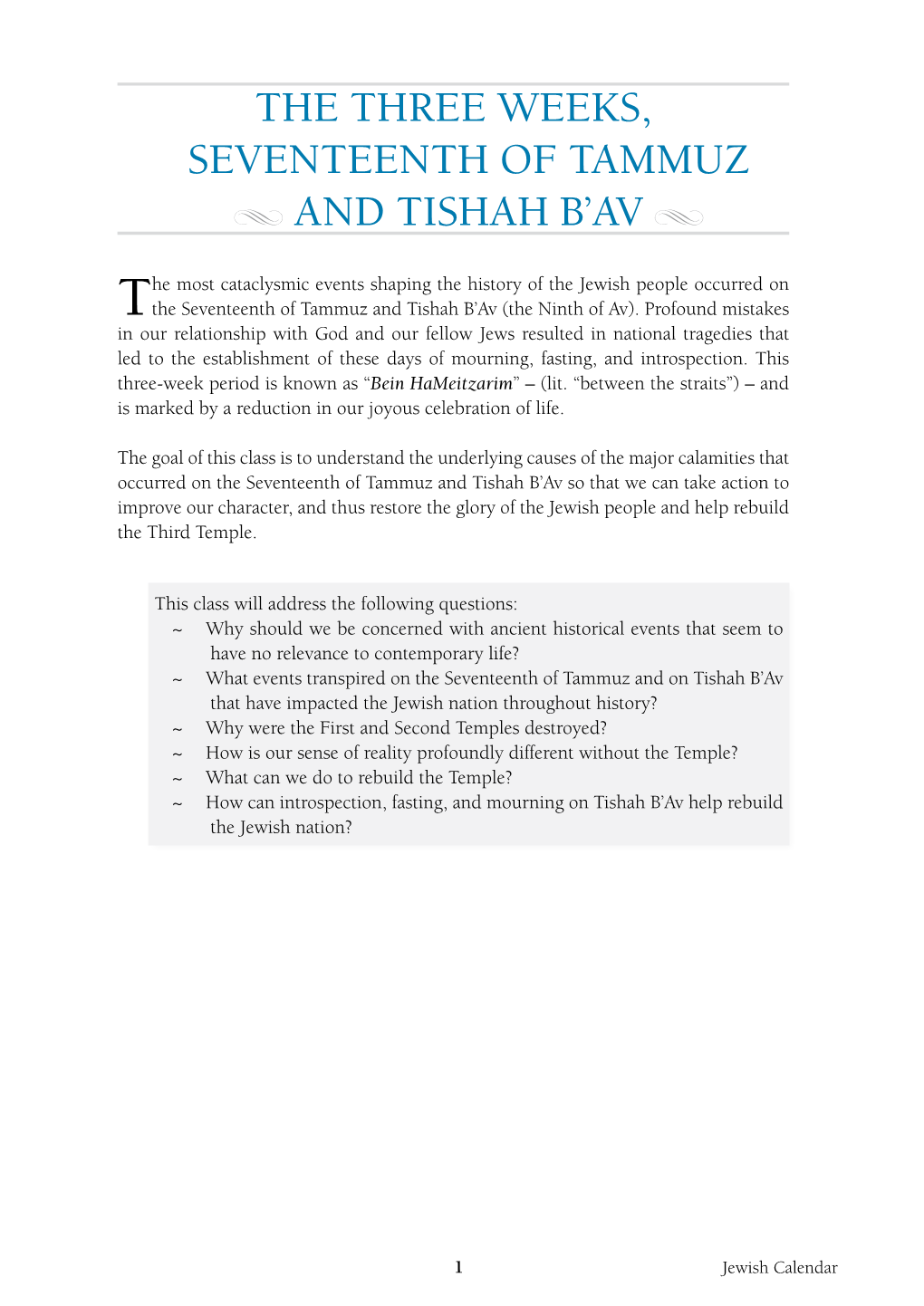 The Three Weeks, Seventeenth of Tammuz and Tishah B'av