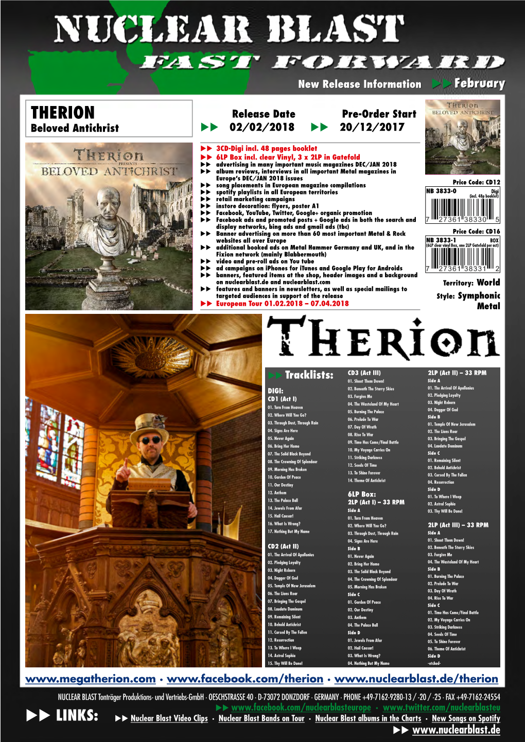 THERION Release Date Pre-Order Start Beloved Antichrist Uu 02/02/2018 Uu 20/12/2017