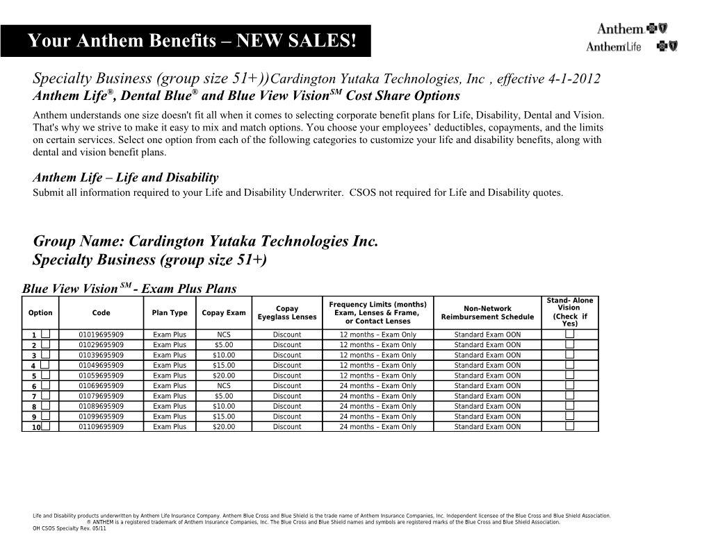 Specialty Business (Group Size 51+))Cardington Yutaka Technologies, Inc , Effective 4-1-2012