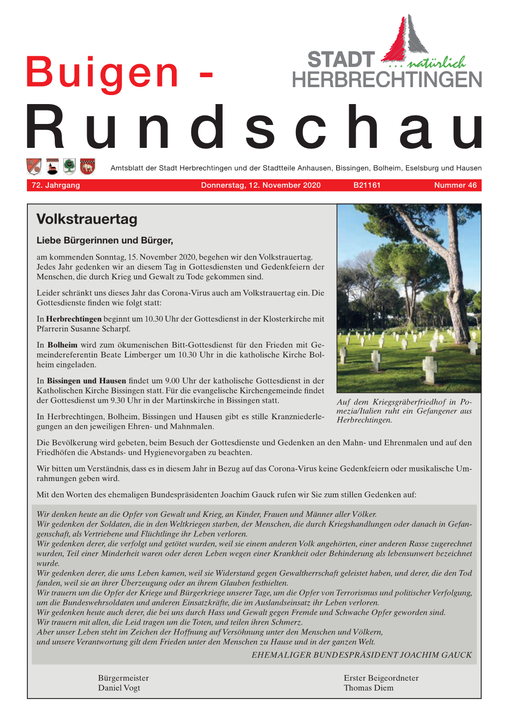 Buigen - Rundschau Amtsblatt Der Stadt Herbrechtingen Und Der Stadtteile Anhausen, Bissingen, Bolheim, Eselsburg Und Hausen