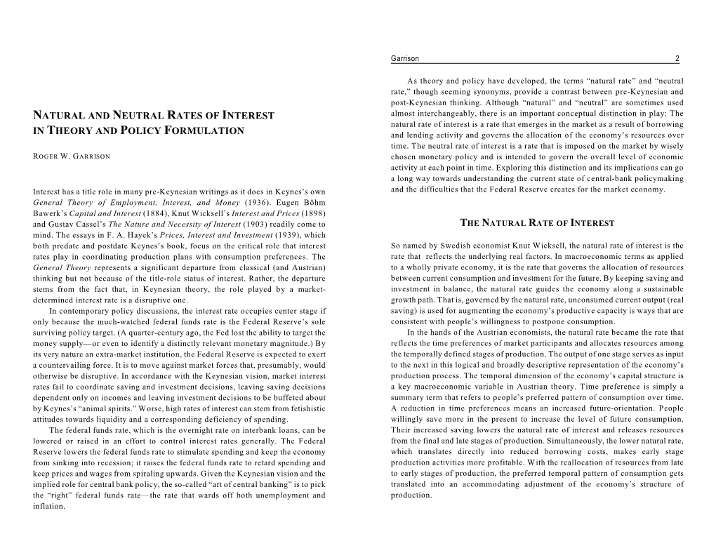 Natural and Neutral Rates of Interest