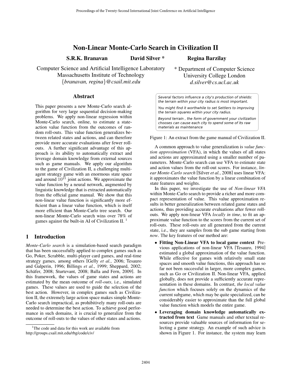 Non-Linear Monte-Carlo Search in Civilization II S.R.K