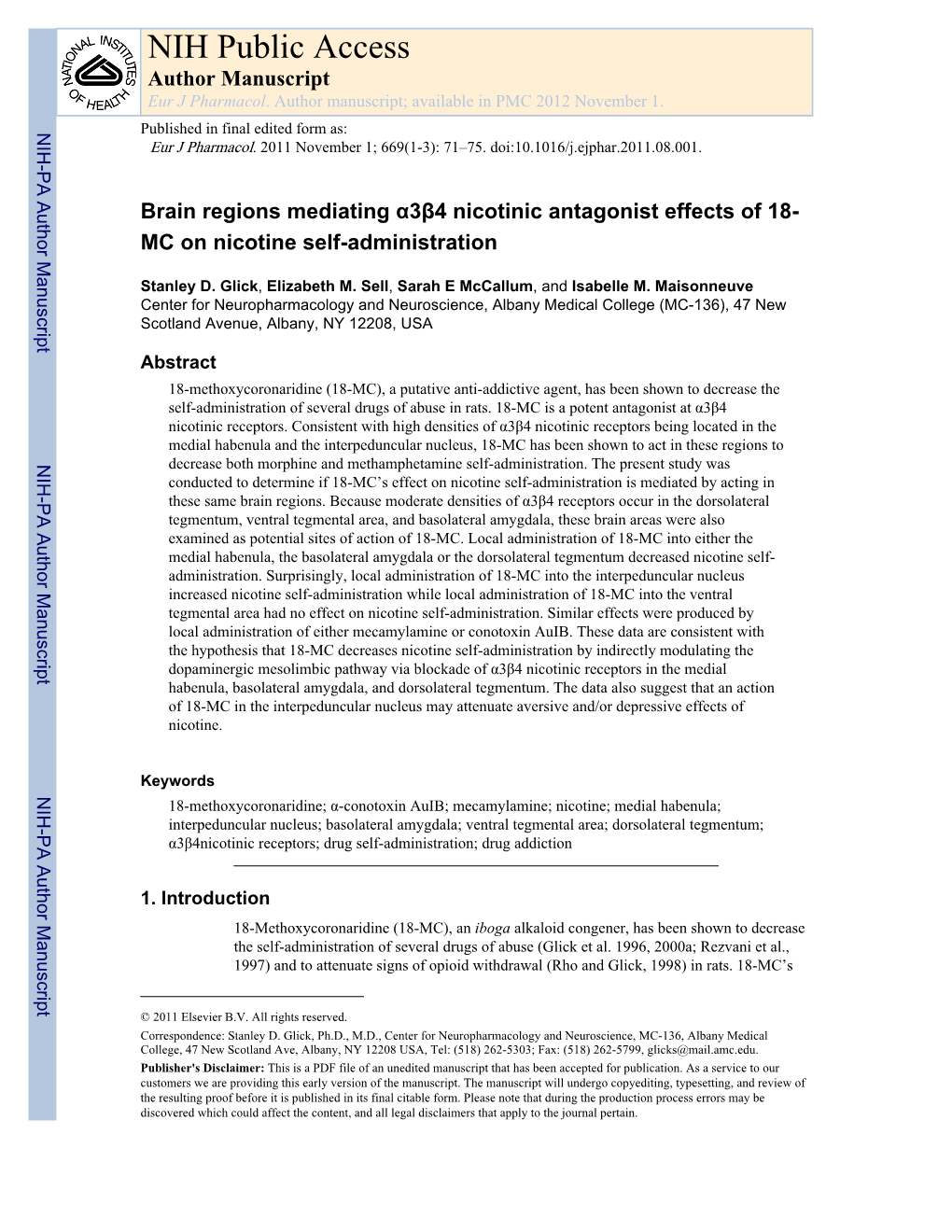 NIH Public Access Author Manuscript Eur J Pharmacol