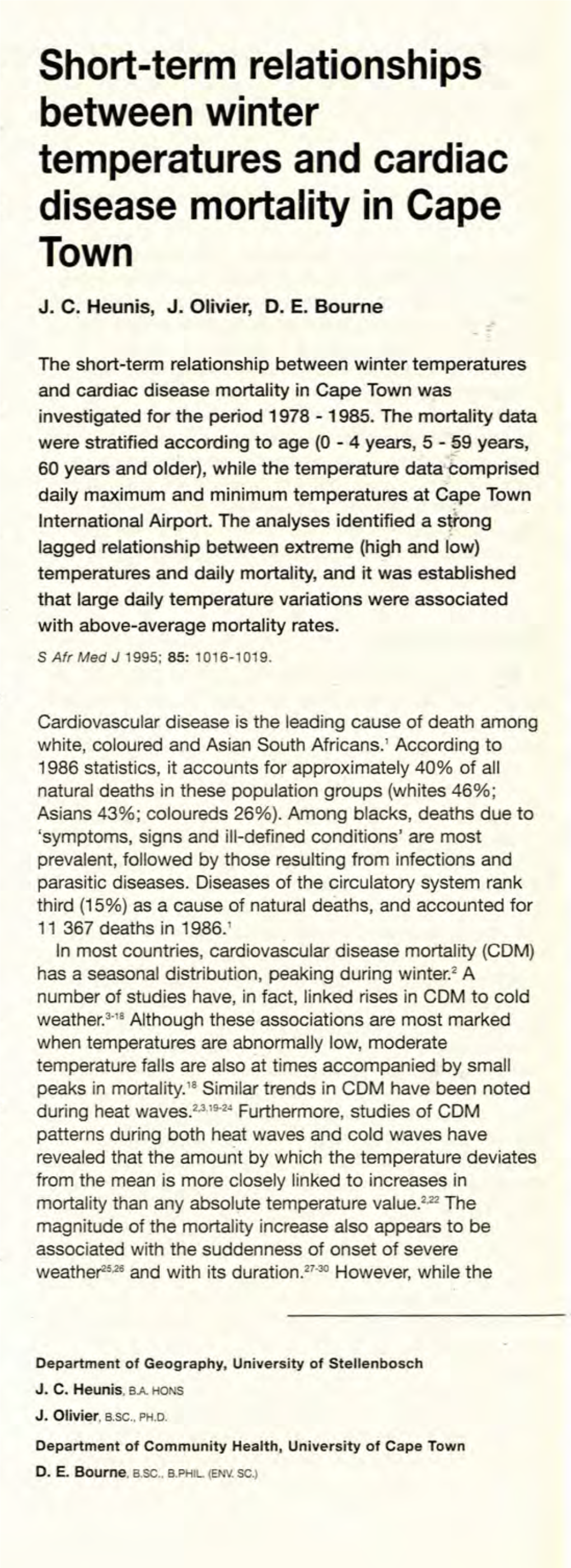 Short-Term Relationships Between Winter Temperatures and Cardiac Disease Mortality in Cape Town