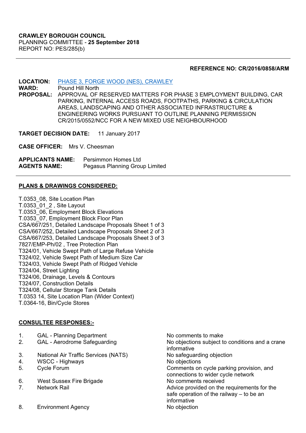 Planning Application CR/2016/0858/ARM