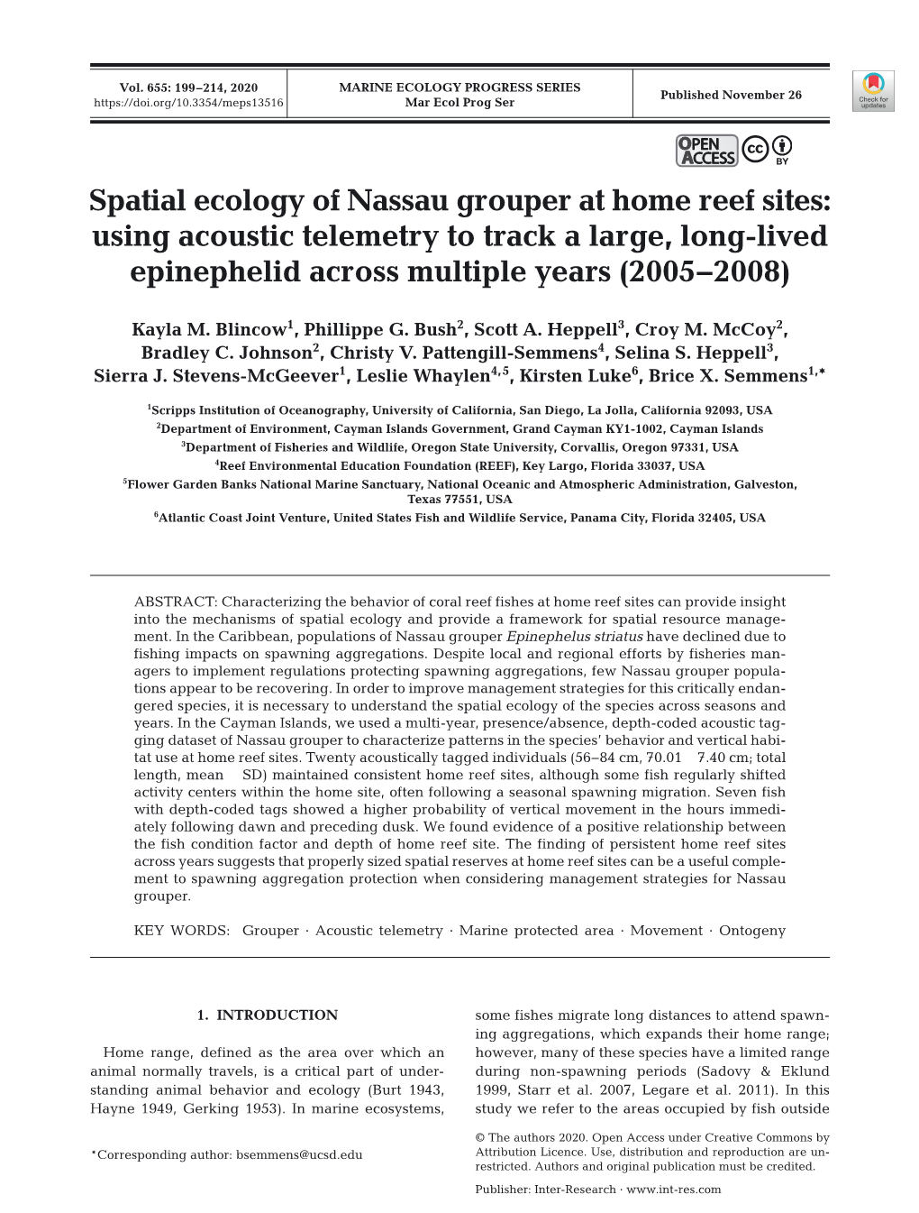 Spatial Ecology of Nassau Grouper at Home Reef Sites: Using Acoustic Telemetry to Track a Large, Long-Lived Epinephelid Across Multiple Years (2005−2008)