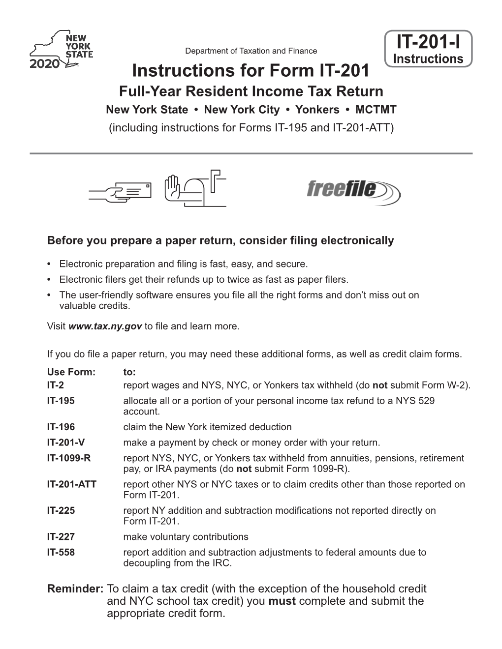 Instructions for Form IT-201 Full-Year Resident Income Tax Return