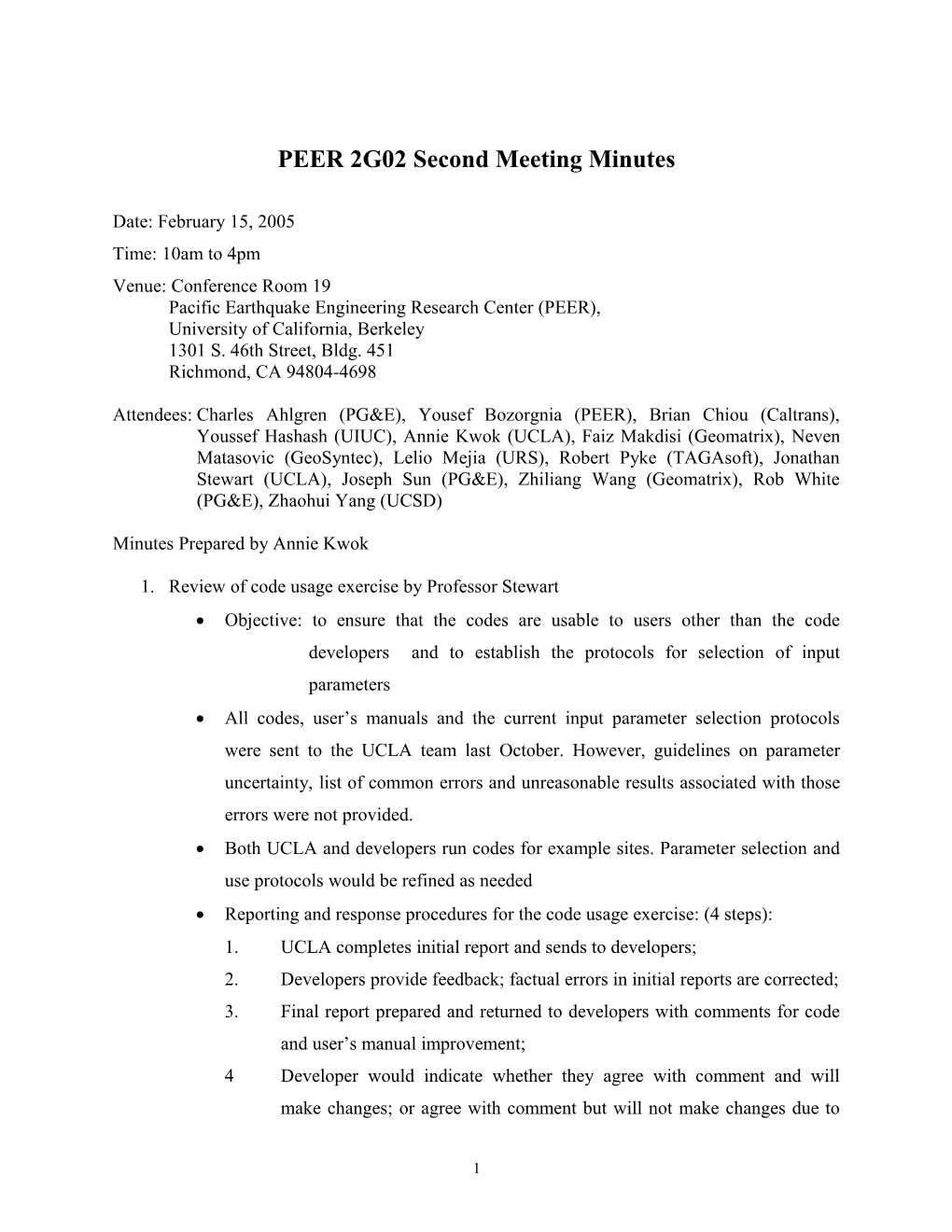 PEER 2G02 First Meeting Minutes