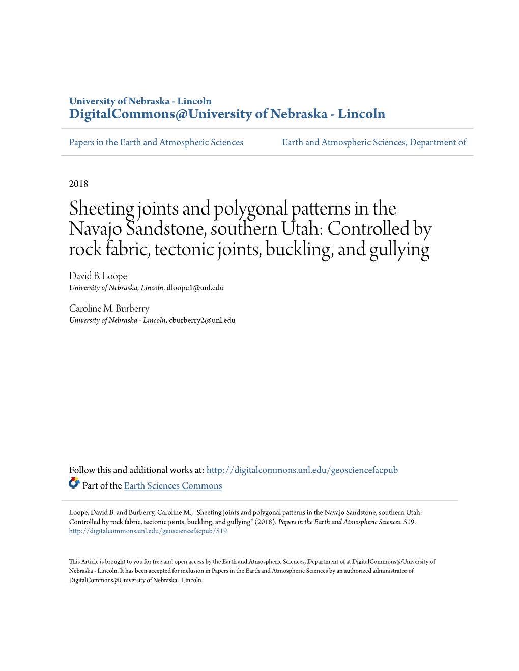 Sheeting Joints and Polygonal Patterns in the Navajo Sandstone, Southern Utah: Controlled by Rock Fabric, Tectonic Joints, Buckling, and Gullying David B