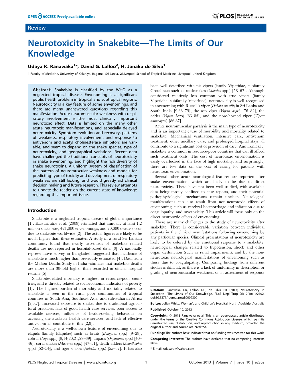 Neurotoxicity in Snakebite—The Limits of Our Knowledge