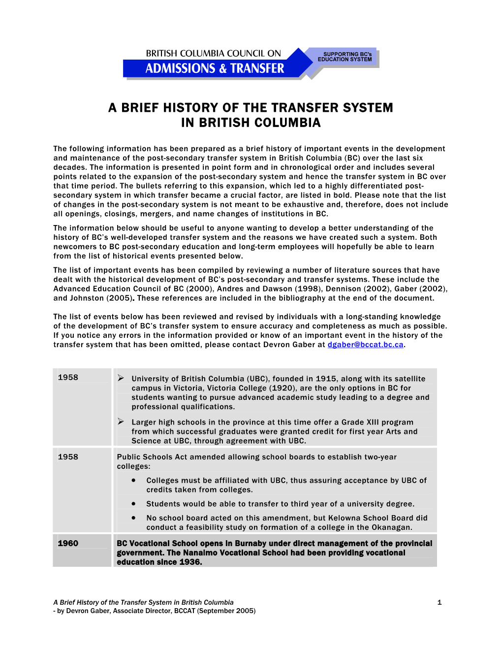 A Brief History of the Transfer System in British Columbia