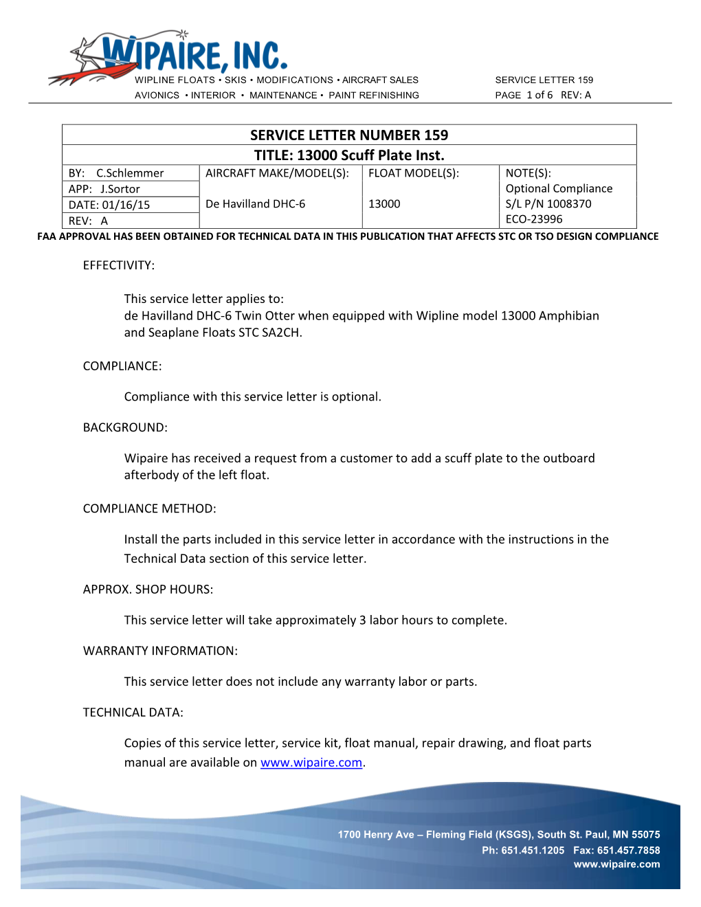 Service Letter 159, 13000 Scuff Plate Inst