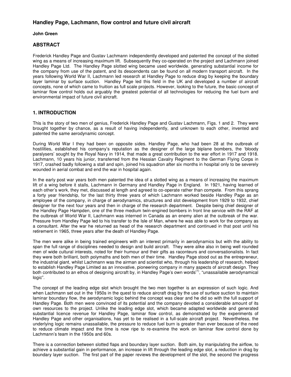 Handley Page, Lachmann, Flow Control and Future Civil Aircraft