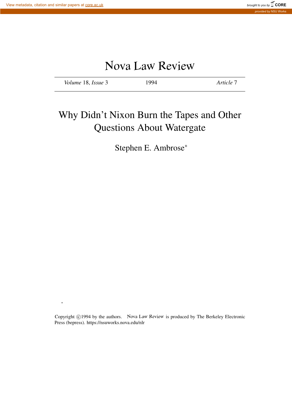 Why Didn't Nixon Burn the Tapes and Other Questions About Watergate