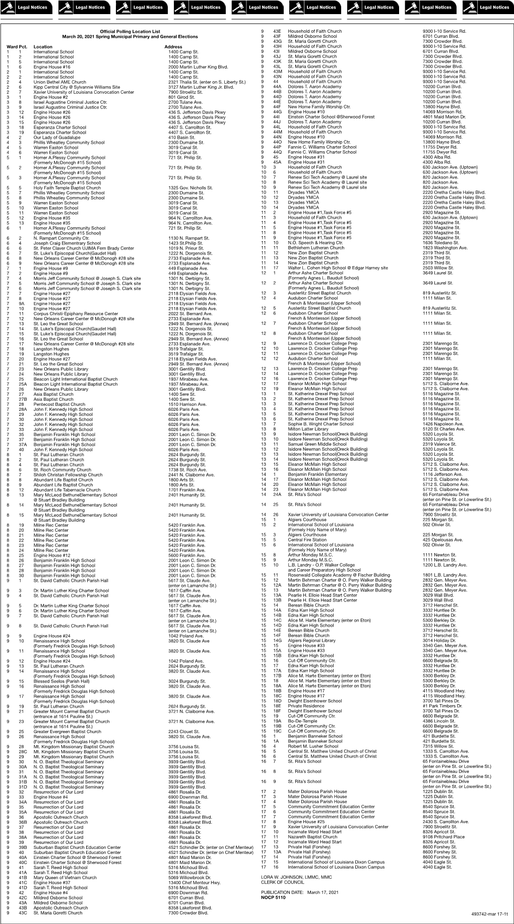 Official Polling Location List March 20, 2021