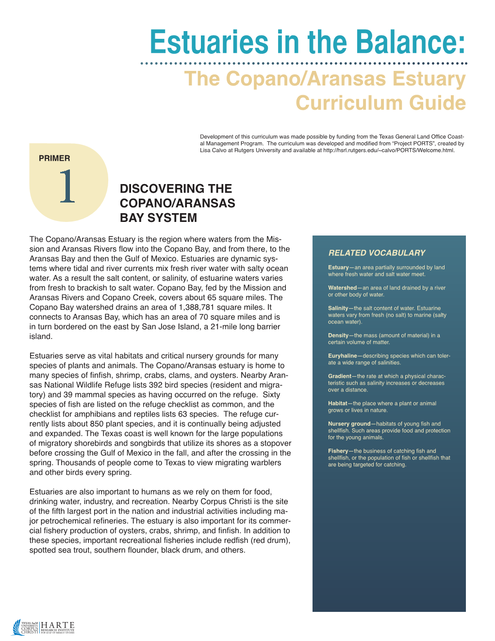 Estuaries in the Balance: the Copano/Aransas Estuary Curriculum Guide