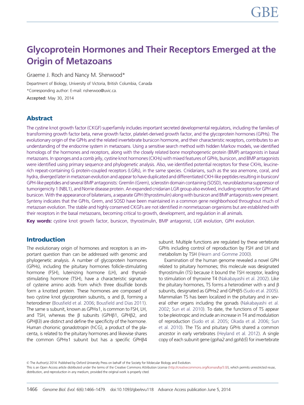 Glycoprotein Hormones and Their Receptors Emerged at the Origin of Metazoans