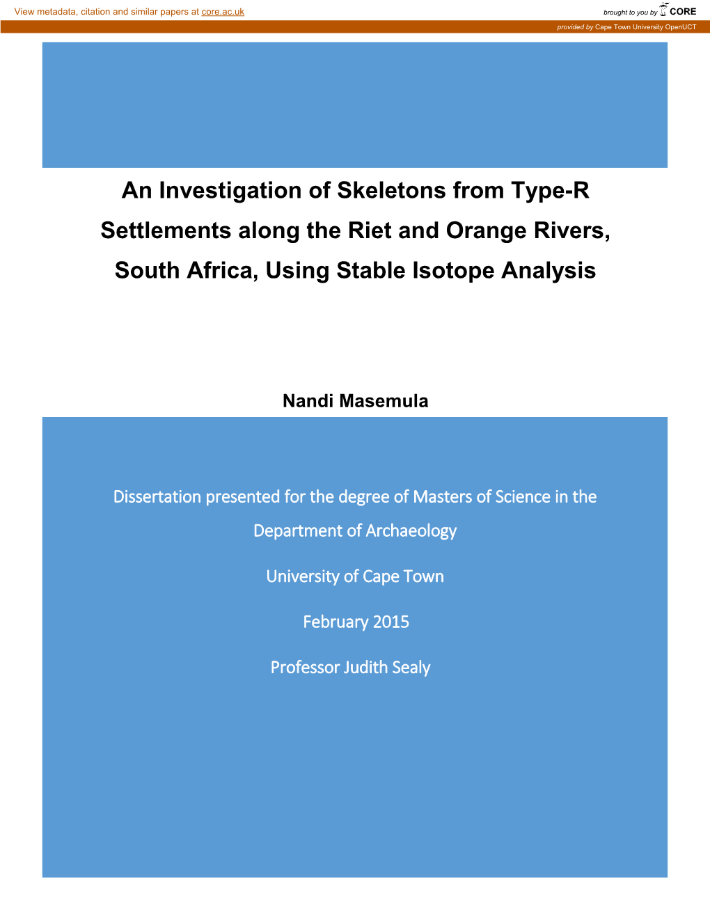 An Investigation of Skeletons from Type-R Settlements Along the Riet and Orange Rivers, South Africa, Using Stable Isotope Analysis