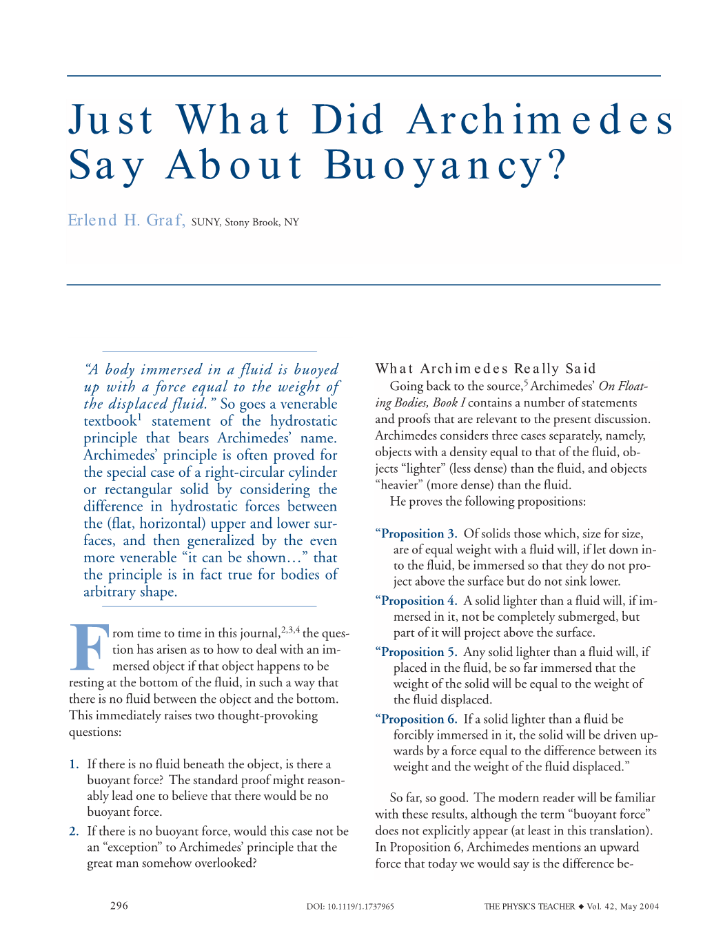 Just What Did Archimedes Say About Buoyancy?