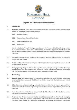 Kingham Hill School Terms and Conditions