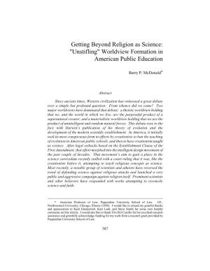 Getting Beyond Religion As Science: "Unstifling" Worldview Formation in American Public Education