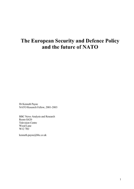 The European Security and Defence Policy and the Future of NATO