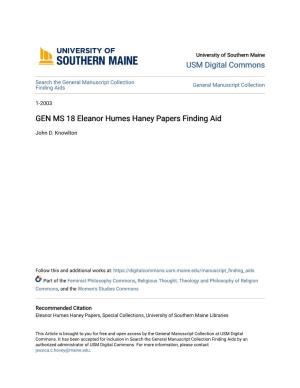 GEN MS 18 Eleanor Humes Haney Papers Finding Aid