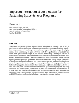 Impact of International Cooperation for Sustaining Space-Science Programs