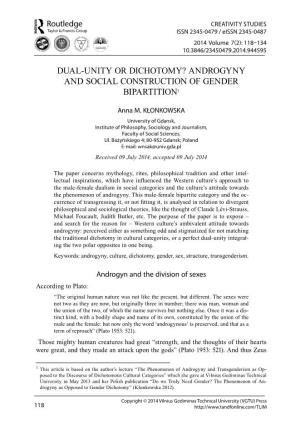 Androgyny and Social Construction of Gender Bipartition1