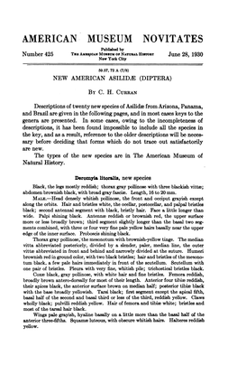 AMERICAN- MUSEUM NOVITATES Publihed by Number 425 Thz AM3*CAN Muzum of Naturl Hwsrosr June 28, 1930 Ne* York City