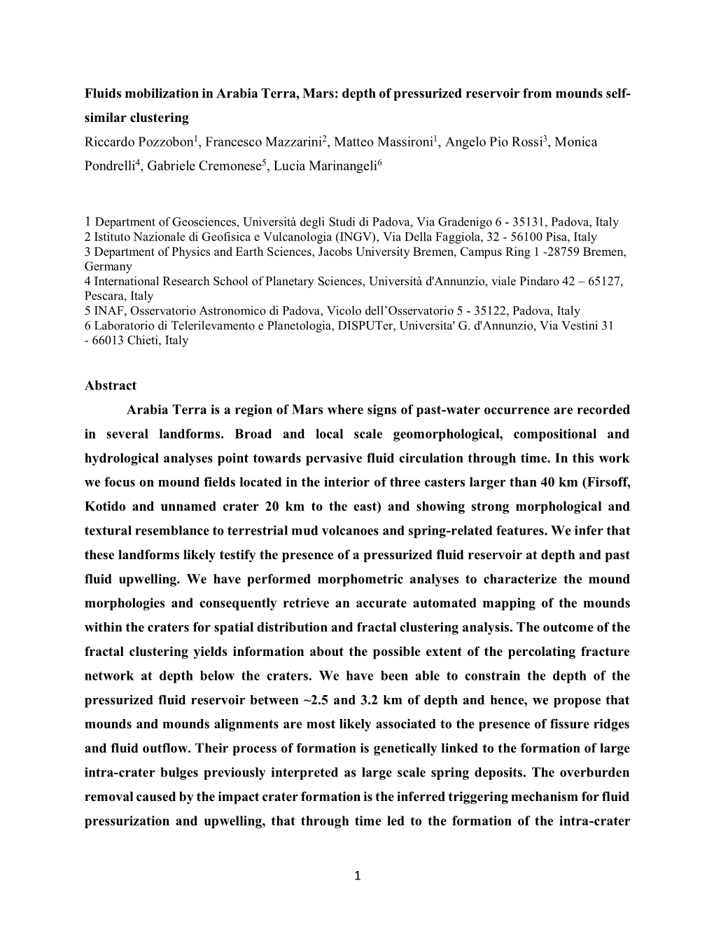 1 Fluids Mobilization in Arabia Terra, Mars