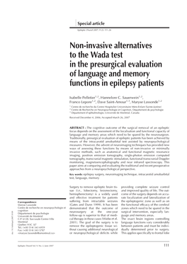 Non-Invasive Alternatives to the Wada Test in the Presurgical Evaluation of Language and Memory Functions in Epilepsy Patients