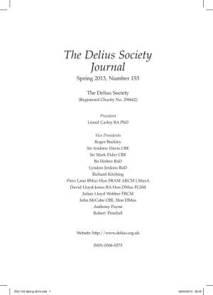 The Delius Society Journal Spring 2013, Number 153