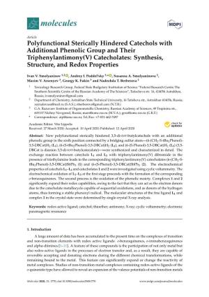 Polyfunctional Sterically Hindered Catechols with Additional Phenolic Group and Their Triphenylantimony(V) Catecholates: Synthesis, Structure, and Redox Properties