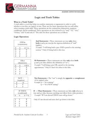 Logic and Truth Tables