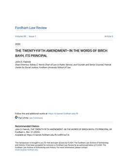 The Twenty-Fifth Amendment—In the Words of Birch Bayh, Its Principal